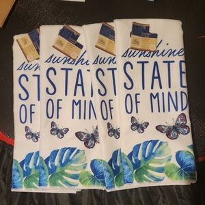 Set Of Four Sunshine State of Mind Kitchen Towels - Blue and Green